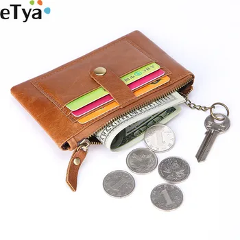 

eTya Men Women Credit Card Holder Wallet Purse Genuine Leather Small Mini ID Passport Business Key Coin Money Bag Case Pouch