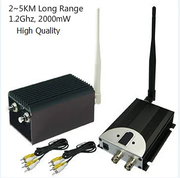 30KM LOS UAV Long Transmission Range Transmitter 1.2ghz Wireless FPV Video Sender and Receiver with 4 channels, 2000mW