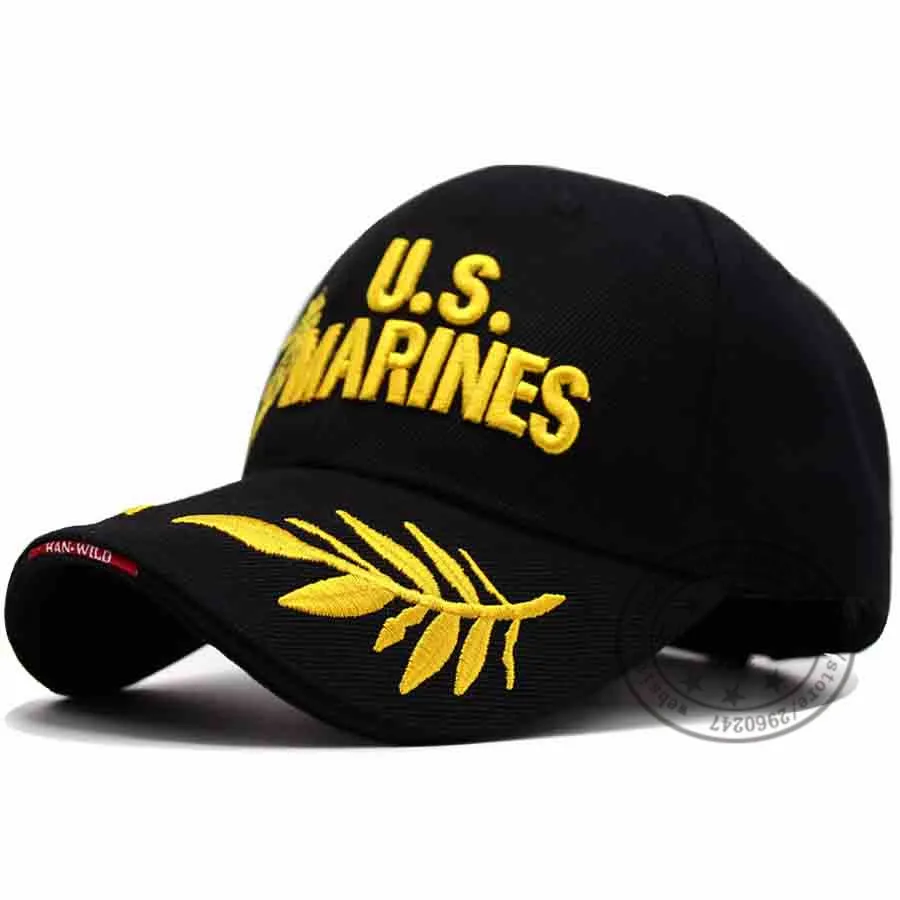 LIBERWOOD Мужская USMC США Морпехи корпус вышитый мяч кепки США темно-синие тактические шапки Snapback Регулируемая бейсбольная кепка темно-синий Seal Gorras - Цвет: Black