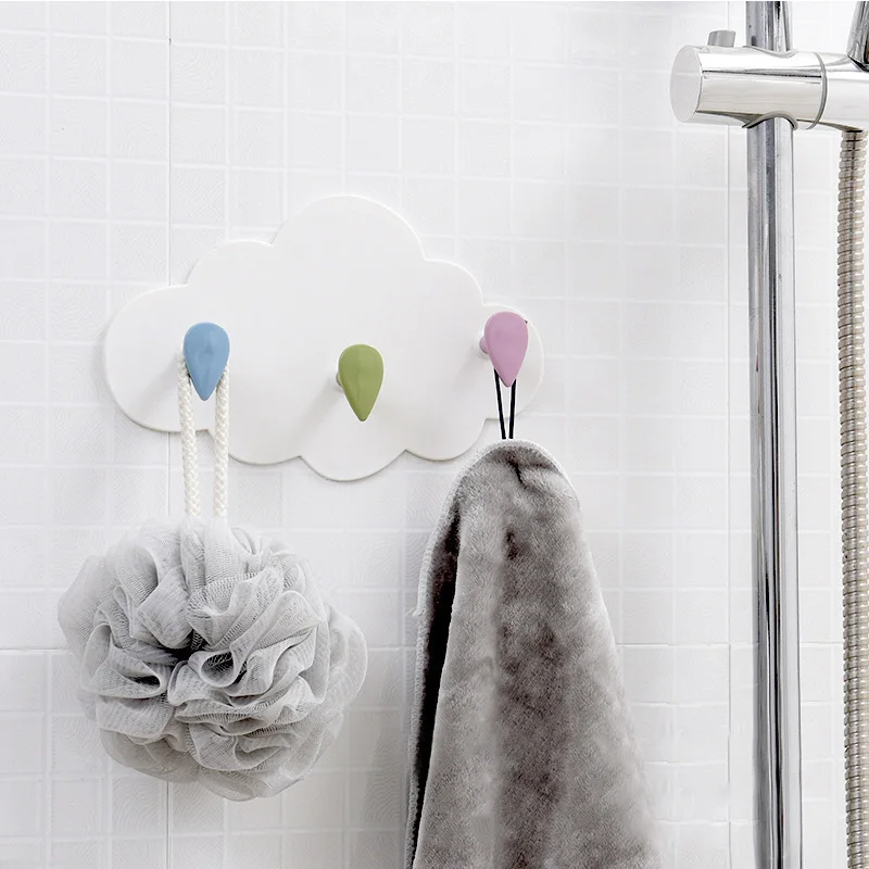 

Cute Wall Mounted Key Holder Creative Star Moon Cloud Shape Nail Free 4 Hooks Bathroom Moisture proof Multi Functional Hooks