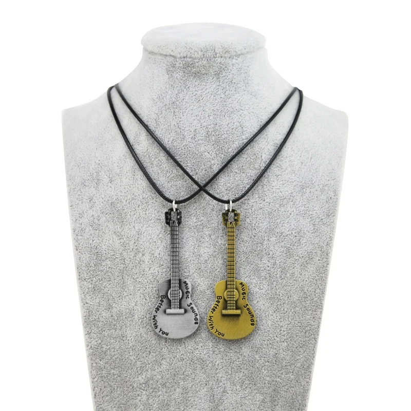 

Original New Novelty Retro Silver Guitar Choker Necklace Women Vintage Leather Chain Guitar Pendant Necklace Female Jewelry Gift