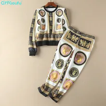 QYFCIOUFU High Quality Fashion Two Piece Set Women’s Long Sleeves Printed Tracksuits Sweatsuit + Casual Pants Sweatpants Suit