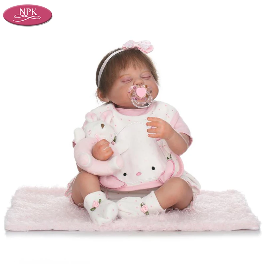 NPK Lifelike Babies Girl Silicone Reborn DOll + Soft Toys Fashion Children Birthday Gifts Newborn Baby  Rooted Hair And Eyebrow (6)
