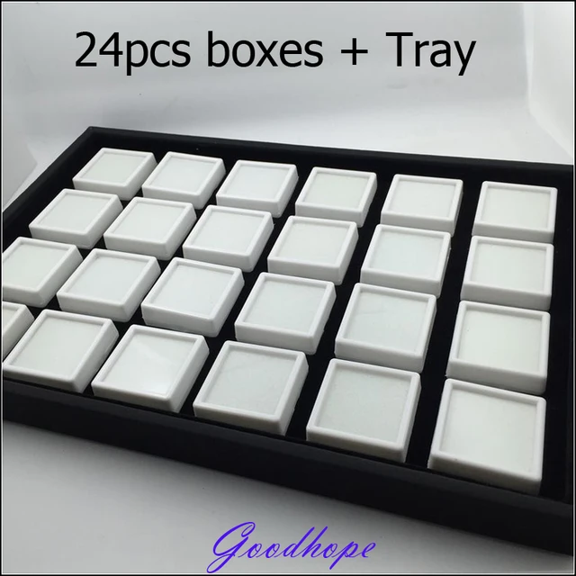 Loose Diamond Display Tray and Boxes 24pcs Gem Gemstone Beads Jewelry