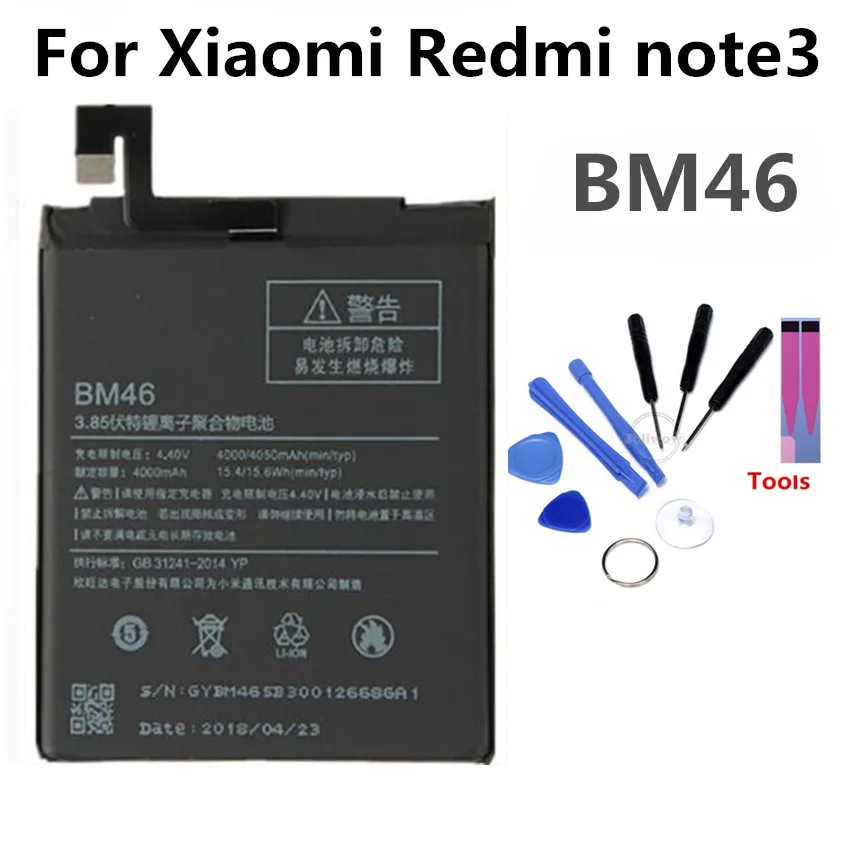 

BM46 Mobile Phone Battery For Xiaomi redmi NOTE3 NOTE 3 Real Capacity 4050mAh Replacement Li-ion Battery