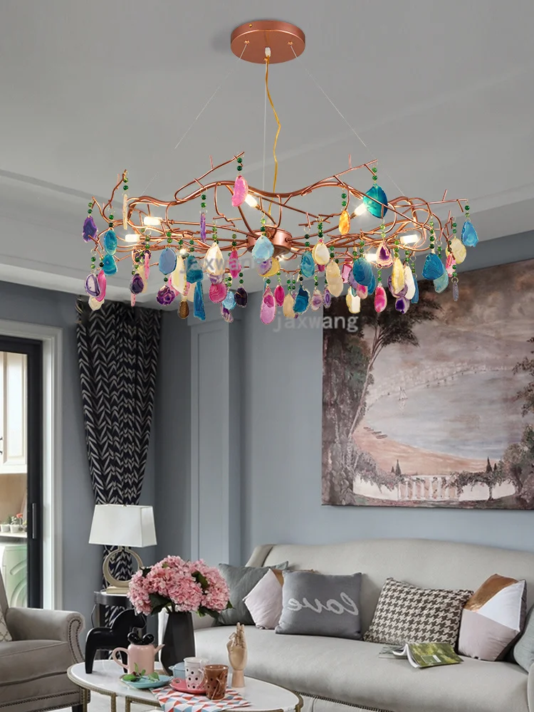 

LED Living Room Pendant Light Nordic Simple Dining Room Hanglamp Luxury Villa Agate Piece Tree Branch Decorative Pendant Lights