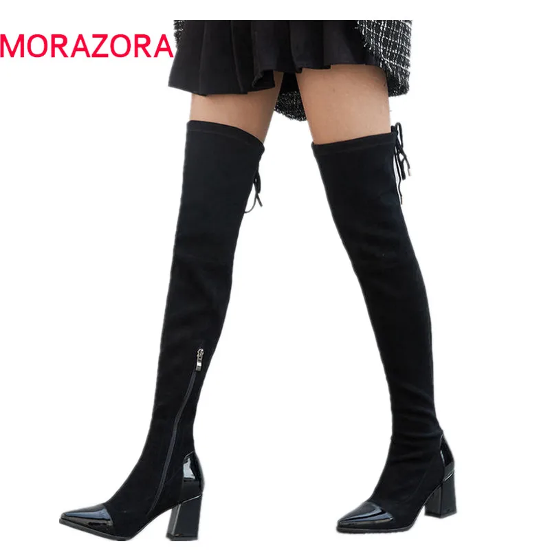 

MORAZORA 2018 new arrival thigh high over the knee boots women patent leather autumn winter boots high heels shoes woman