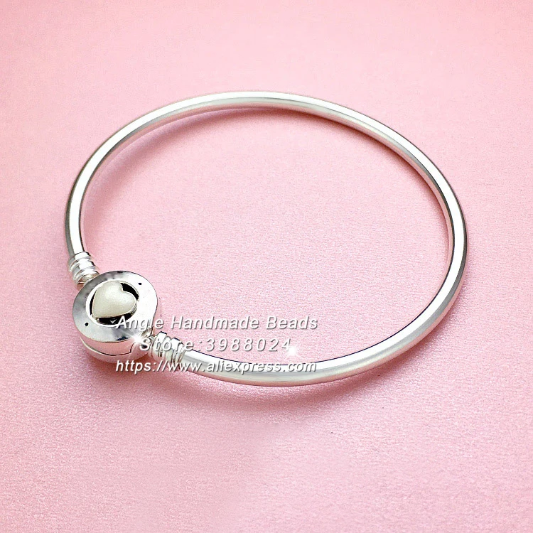 

2017 Mother's Day S925 Sterling Silver Loving Heart With Enamel Bangle Fit DIY Jewelry European Charm Beads PZ023