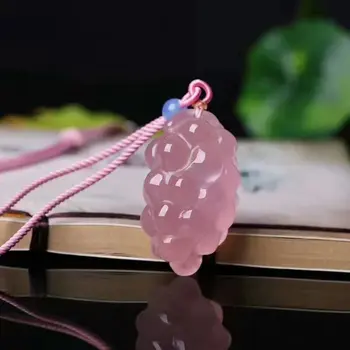 

Madagascar Natural Rose Pink Quartz Stone carve grapes Pendants Handmade Pink Crystal pendant necklace Energy Guardian of love