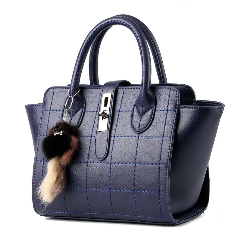 Fashion Thread Cusual Dark Blue PU Women Handbag Elegant Office Lady