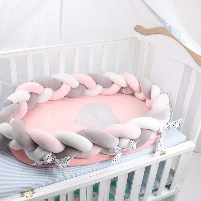 2pcs Baby Bed Bumper Handmade Knot Newborn Crib Bumper Mattress Portable Knotted Braid Pillow Infan