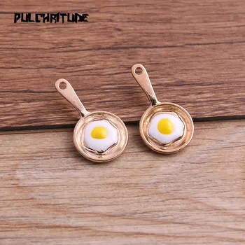 

6pcs 16*26mm Alloy Metal Drop Oil Golden Pan And Poached Egg Charms Pendant For DIY Bracelet Necklace Jewelry Making