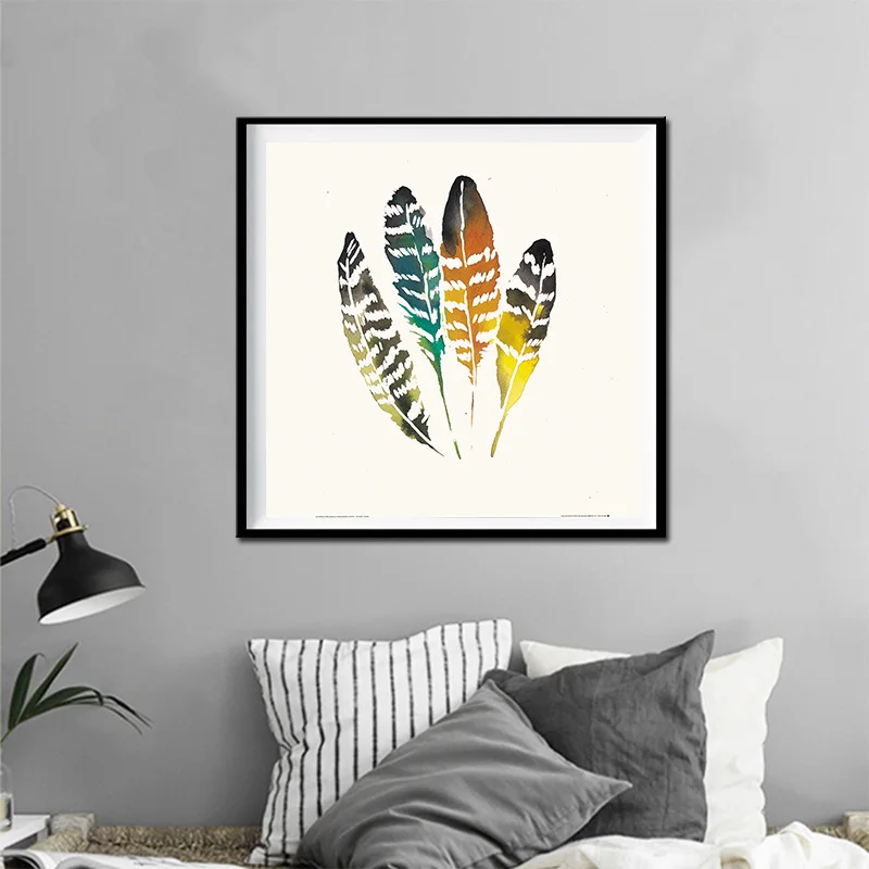 

Noah Art Watercolor Green and Yellow Leathers Canvas Art Print Poster Giclee Painting Wall Pictures for Home Decor Unframed