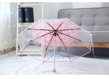 

New Cherry Blossom Transparent Umbrella Rain Women 3 Folding Sakura Flower Umbrella Female Rain Tools Transparent Umbrella Art