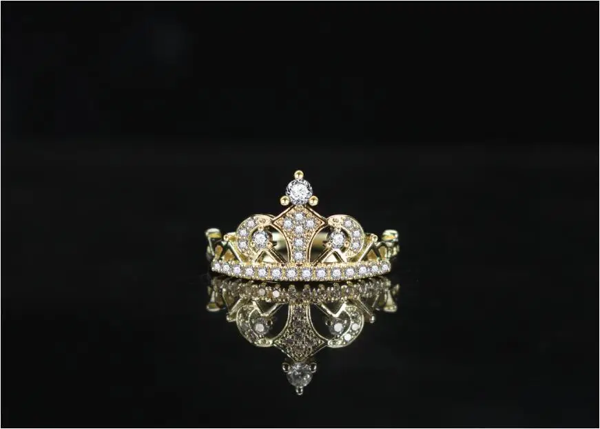 Kuziduocai, новинка, модные ювелирные изделия, плотный циркон, нержавеющая сталь, корона, золотой цвет, свадебные, вечерние, кольца для женщин, Anillos R-737