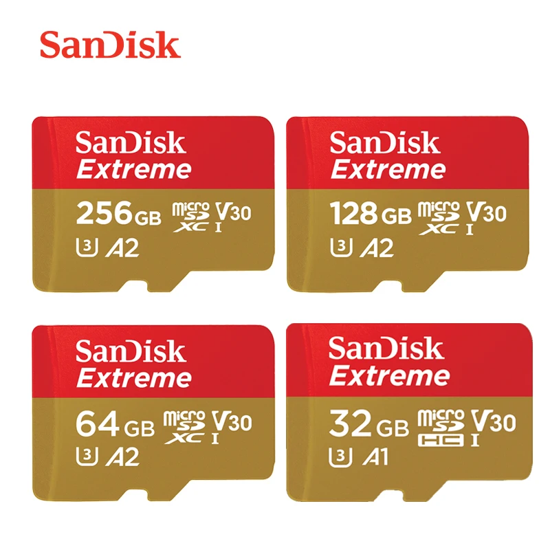 Sandisk Extreme Micro SD карта U3 V30 A2 64 Гб 128 ГБ 256 32 A1 флэш память TF с адаптером для спортивных