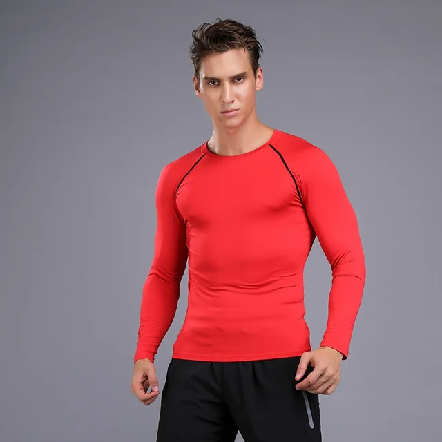 Men Tight Clothes Compression Shirts Bodybuilding Skin Tight Long