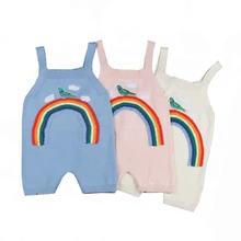 New Knit Pants Rainbow Embroidery Baby Girls Trousers Overalls 0-5yrs Baby Girls Boys Overalls High quality Girls Clothes