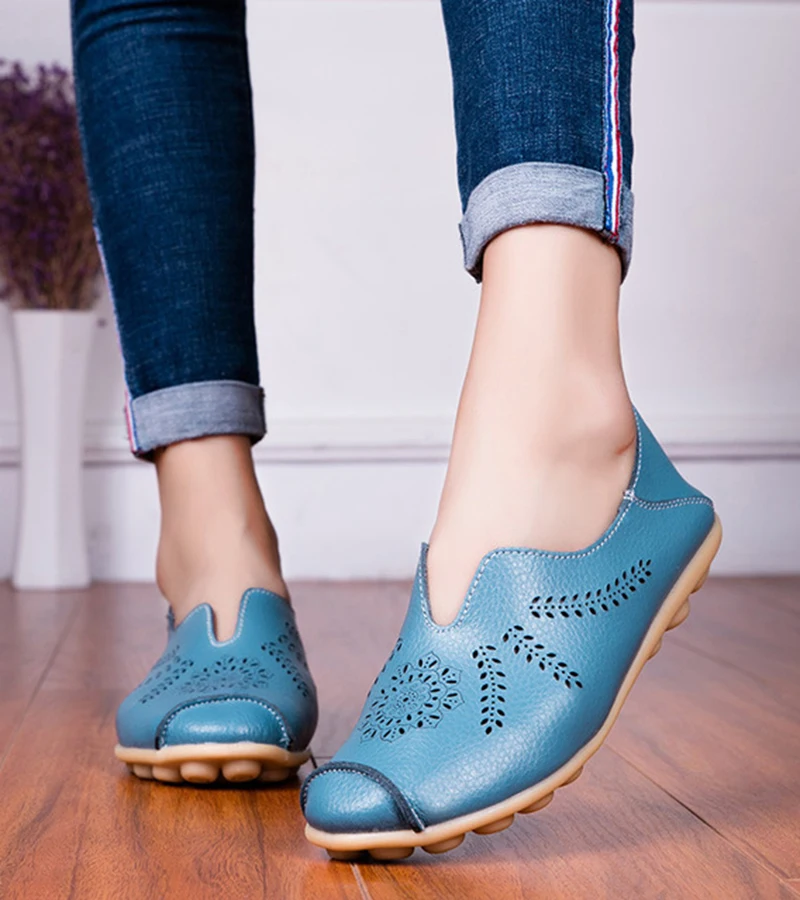 2019 Fashion Summer Women Flats Moccasins Leather Flat Casual Women Shoes plush size Basic soft Slip-On Loafers Ladies VT211 (1)