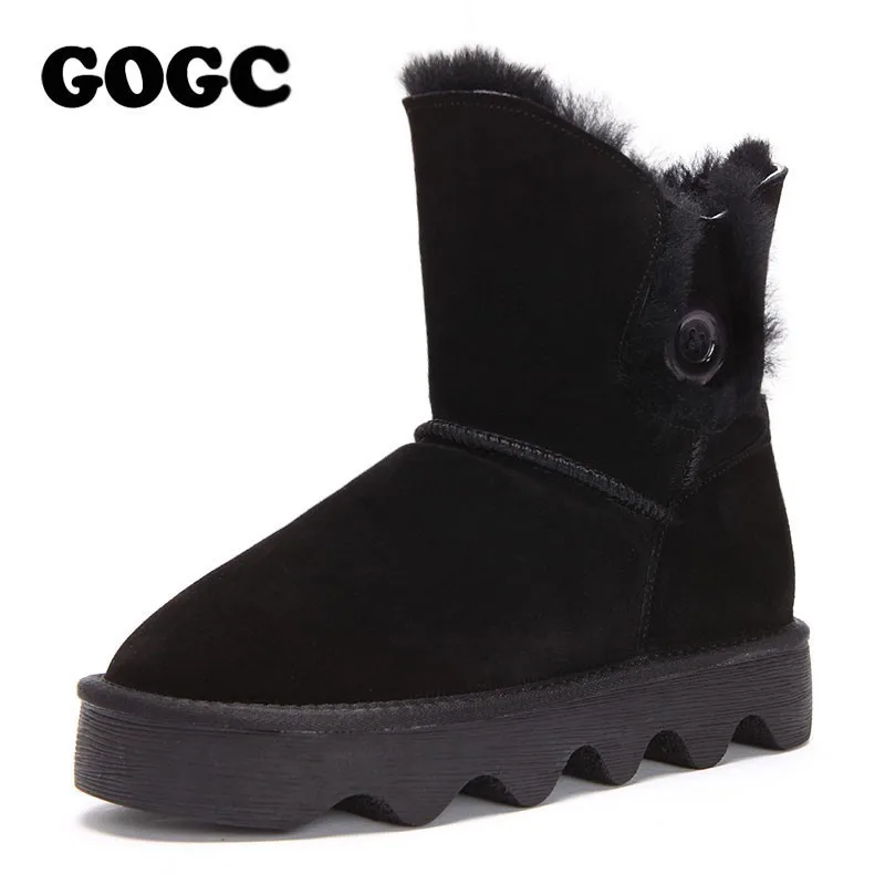 GOGC/женские зимние ботинки из натуральной кожи на меху Шерстяные женские