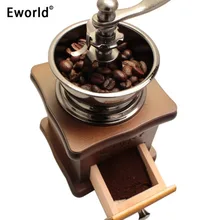 Eworld Classical Vintage Wooden Mini Coffee Grinder Manual Stainless Steel Retro Coffee Spice Nuts Mill With Porcelain Movement