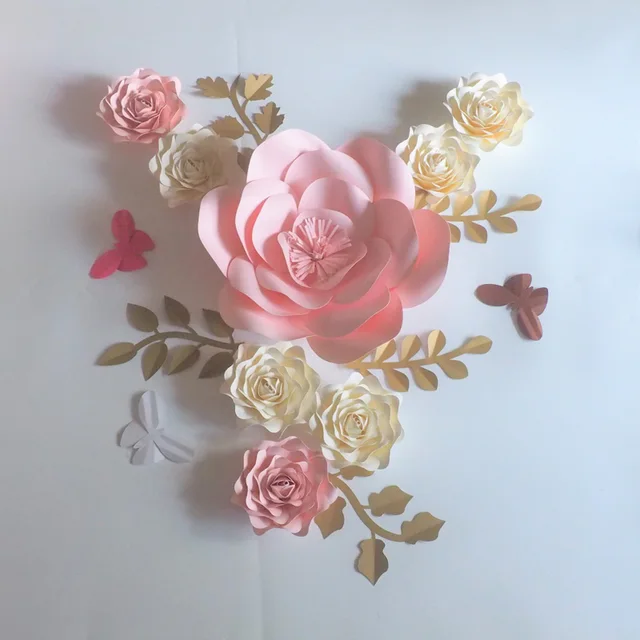 2018 diy mix color giant paper flowers half made 8pcs leaves 5pcs giant paper flower