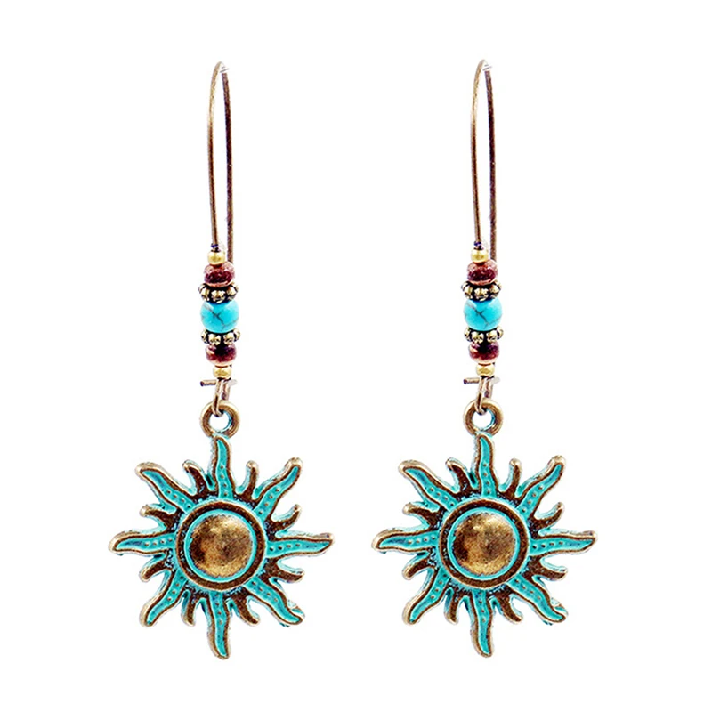 1Pc Vintage Bohemian Handmade Turquoise Pendant Dangle Earrings Decoration Brincos Drop Dangle Earrings