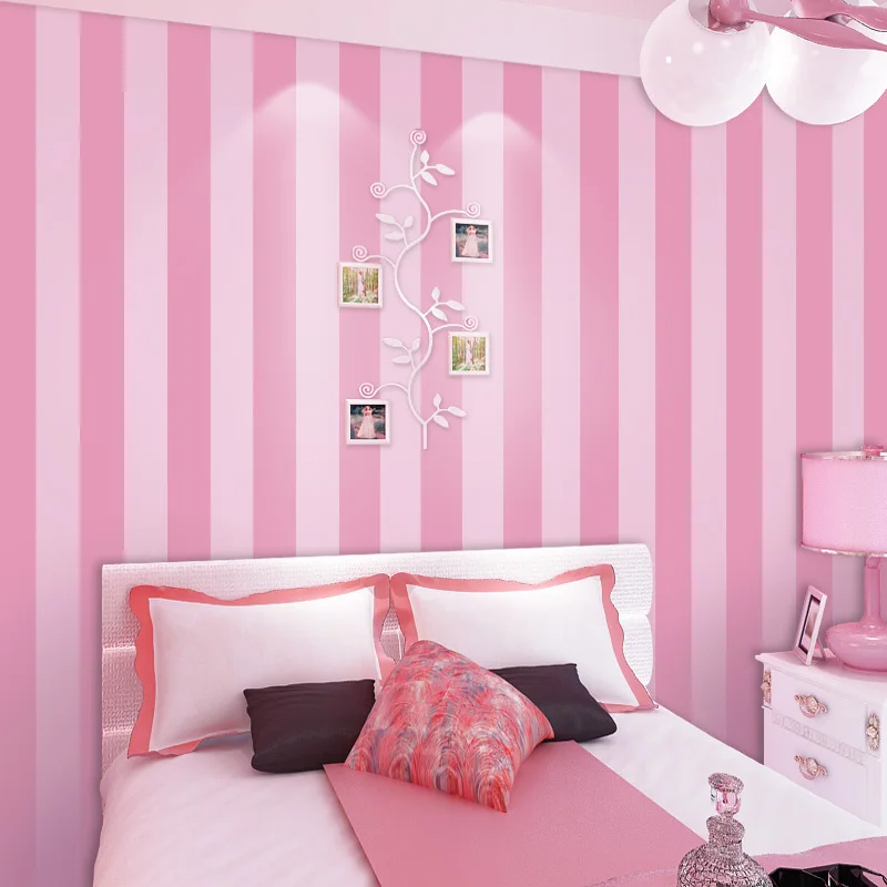 Non Woven Striped Wallpaper Roll Pink Princess Children Room Wall Modern Simple Style Pink Striped Wallpaper For Children S Room Bedroom Living Wall Decor