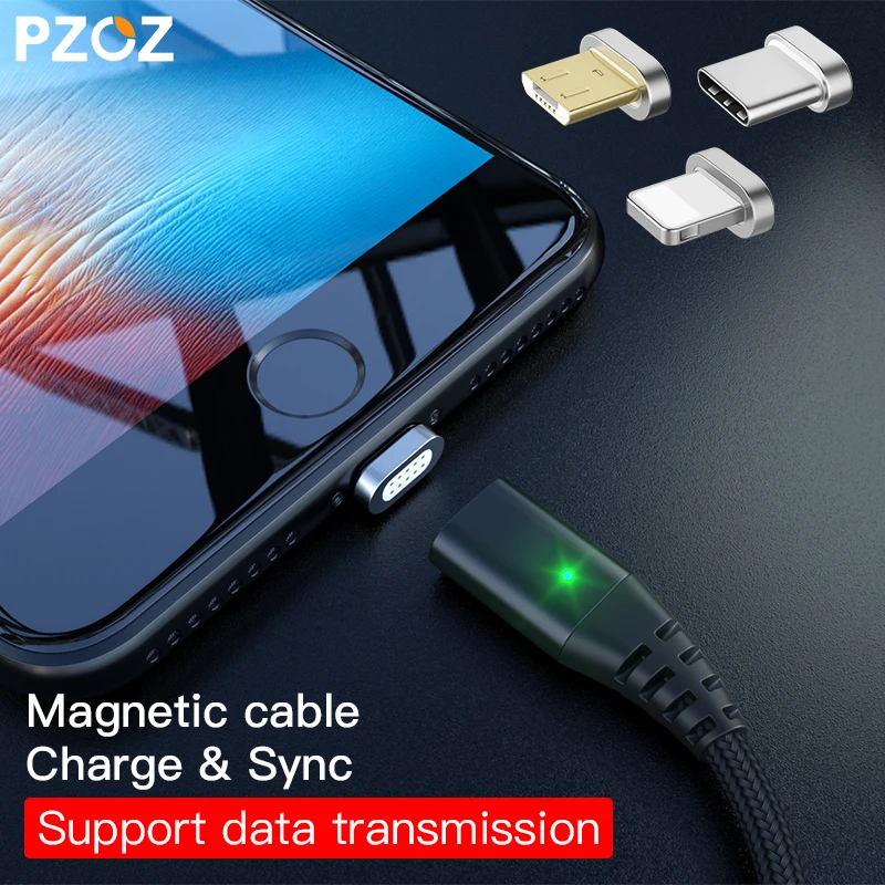 Магнитный кабель PZOZ micro usb для быстрой зарядки type-c для iphone, Магнитный зарядный кабель, адаптер для мобильного телефона android 3 в 1