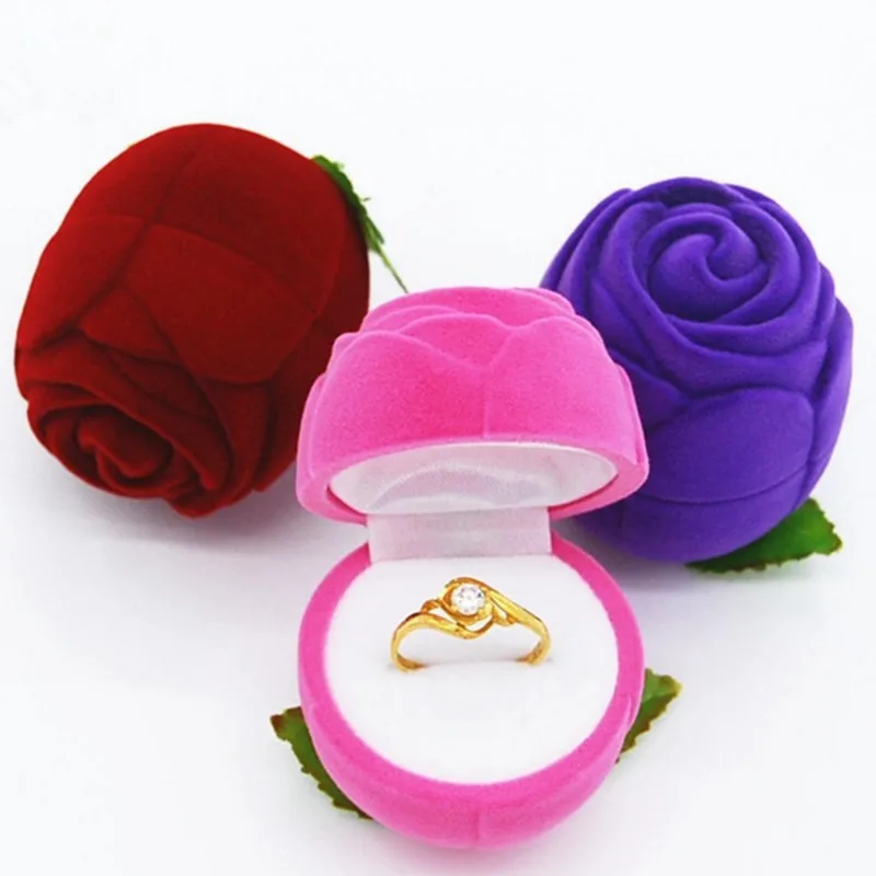 

Wedding Ring Box Soft Velvet Rose Jewelry Case for Special Occasion Valentine's Day Gift Packing 4 Colors