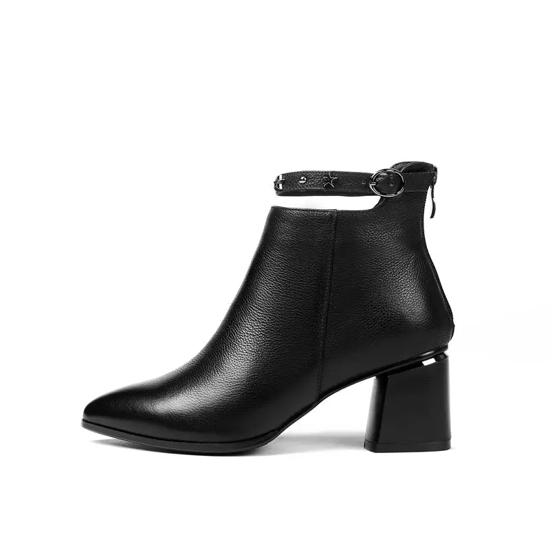 2018 Pour Nouvelle Cheville Femmes Cuir Chaussures À Hiver Dames Bottes Vache En Véritable Automne Zip Talons La Bout Pointu Noir Smeeroon Hauts yvmNw8n0PO