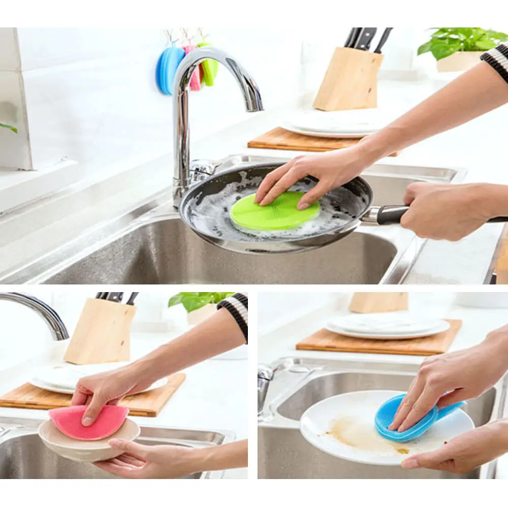 

Safe Silicone Fruit Veggie Brush anti-bacteria Dish Sponge Scrub Kitchen Cleaning Tool Accessory Dishwasher Safe
