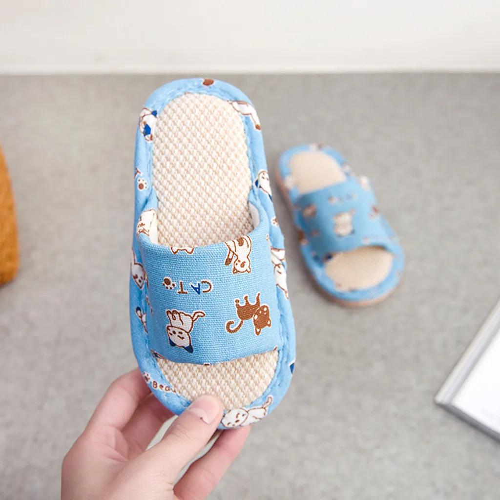 

toddler girls summer children's sandals Infant Kids Girls Boys Unisex Cartoon Linen Slippers Breathable Shoes #3