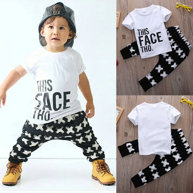 

Kid Clothing Sets Toddler Kids Baby boy Summer Outfits Sports Clothes Letter T-shirt Tops+Harem Pants 2pcs Set
