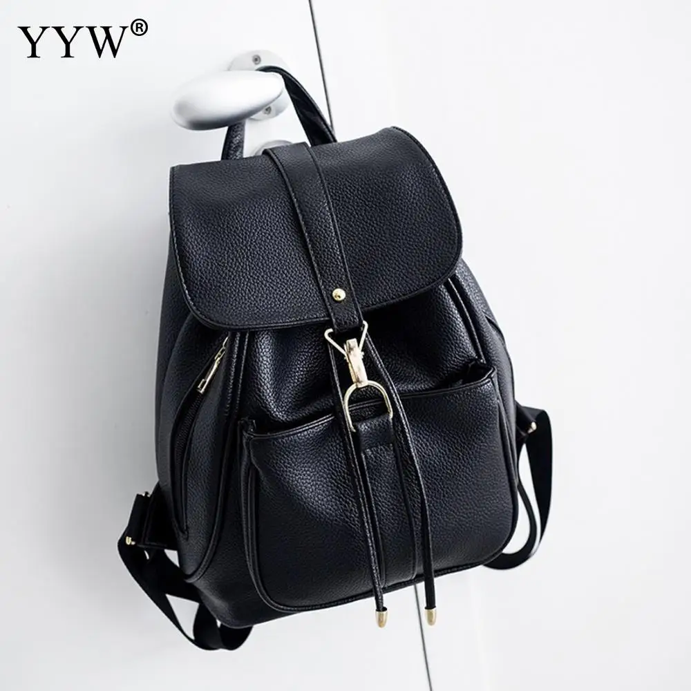 

2018 New Women Simple Drawstring Backpacks Casual Ladies Big Capacity Travel Bags Leather School With Lid Fashion Black Bags