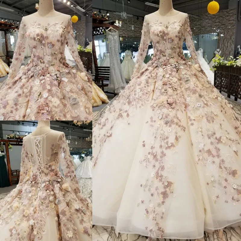 

2018 New Pattern Bride Word Shoulder Korean Self-cultivation Concise Luxurious Long Colour Wedding Dress Full Dress 3211