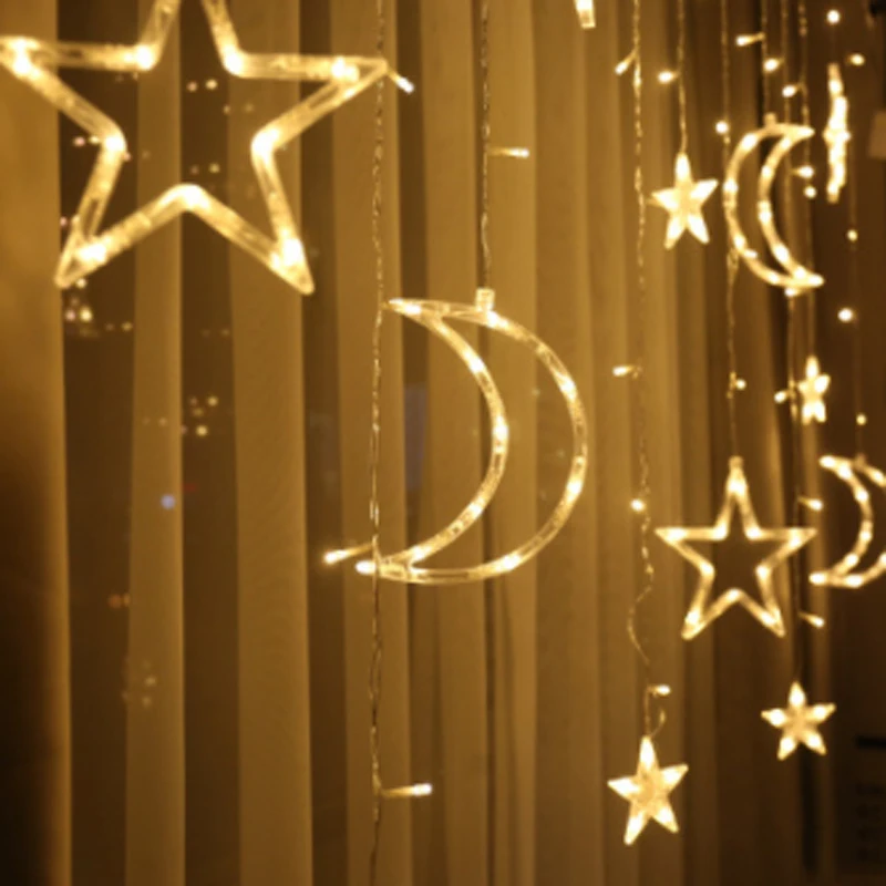 Goedkoop 5.5M 96LED Kerstverlichting Sterren Moons Fairy Gordijn LED String Licht Voor Home Party Nieuwjaar Bruiloft Decoratie