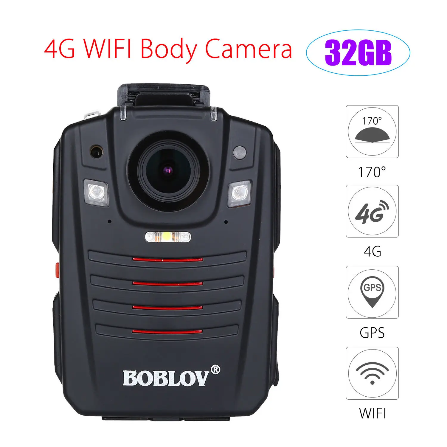 

BOBLOV HD66-07 4G WIFI Body Police Video Camera 1296P 32GB 2.0inch LCD Wearable Pocket Body Worn Camera