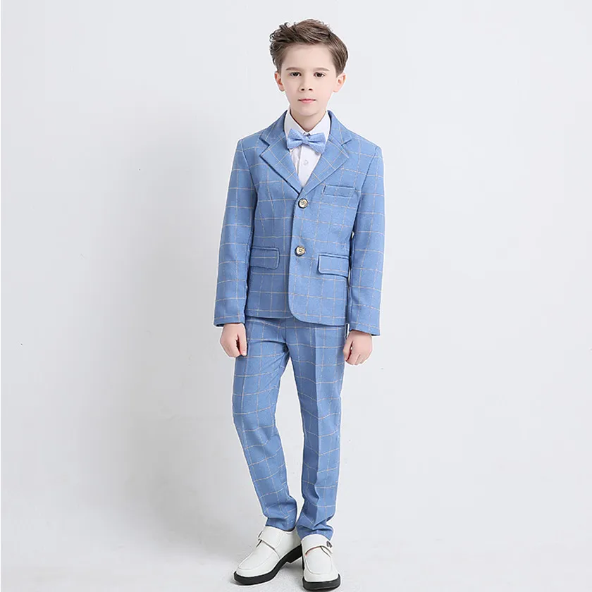 6PCS Formal Suits with Bow Brand Kids 2018 Fashion Boys Blazer Plaid Weddings Suits Boys Party Tuxedos Costume Suits Hot S84019A