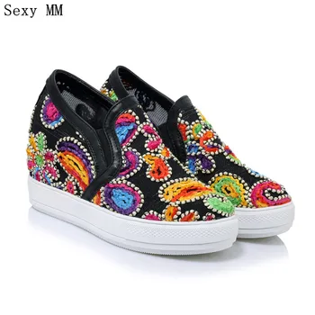 

Summer Slip On Shoes Women Loafers Height Increasing Flats Platform Wedge Casual Flat Shoes Plus Size 34 - 40 41 42 43