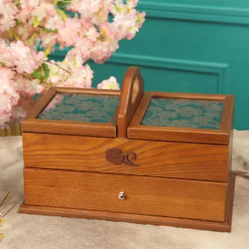 

Wood Storage Box Jewelry Container Vintage Jewelry Treasure Chest Case Manual Wood Box Desktop Storage Box sewing kit Hot Sales