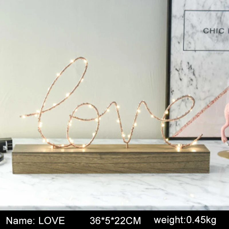  Battery Operated Night lamp Nordic Wooden Base Iron Love Home Letter Night Light Cozy Bedroom Desk  - 33035417161