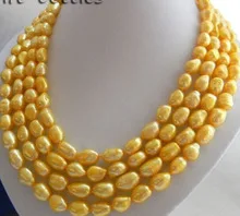 Хорошее слово 4 пряди 18 ''9 мм Золотой искусственный жемчуг в стиле барокко ожерелье женские ювелирные изделия оптом