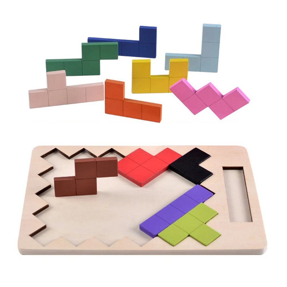 Wooden Tangram Brain Teaser Puzzle Toys Colorful Tetris Game Puzzles Kids Children Brain Develop Educational Toy Christmas Gift