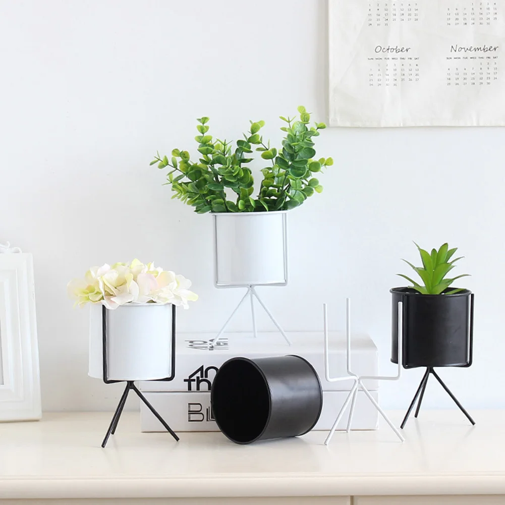 

Matte Ceramic Succulent Planter Cactus Flower Plant Pot with Iron Frame Stand for Home Decor H99F