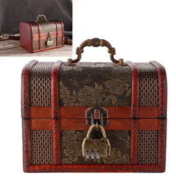 

Wooden Jewelry Storage Box Ring Necklace Organizer Case with Coded Lock High Quality Retro Cinnabar Red Jewelry Box(Large Size)