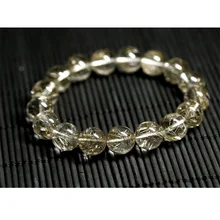 Натурального чистого серебра иглы волос рутил кварц готовой стрейч браслет круглые бусины рутил 12-18 мм