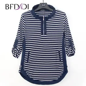 BFDADI Long T-Shirts Autumn Hot-Sale Plus-Size Women Tops Tees Edge-Design Loose Stripe BFDADI Long T-Shirts Autumn Hot-Sale Plus-Size Women Tops Tees Edge-Design Loose Stripe