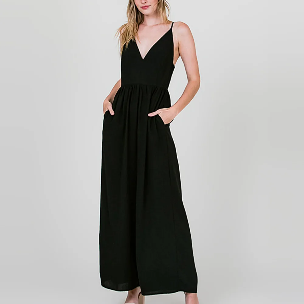 

2019 Fashion Women Jumpsuit V-Neck Strap Sleeveless Cold Shoulder Casual High Waist Long business attire jumpsuit 0322