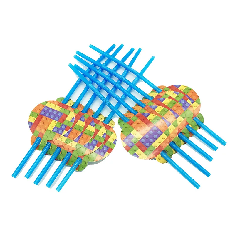 

10pcs disposable straws Lego Blocks theme party decorations baby shower party supplies Lego Blocks disposable straws